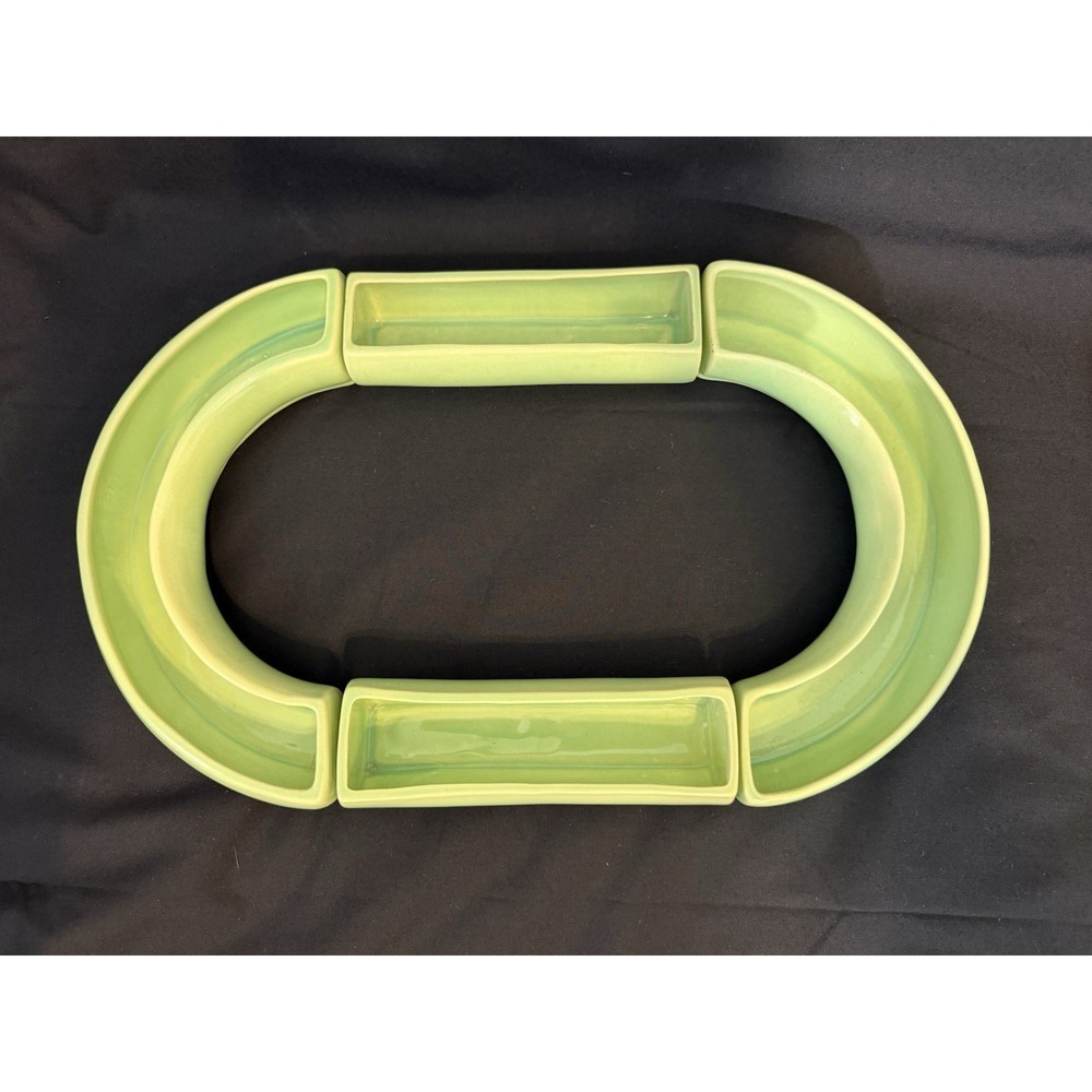 Vintage Monterey‎ Pottery 40s-60s Green Jade Segmented Serving Dish 4 Piece MCM